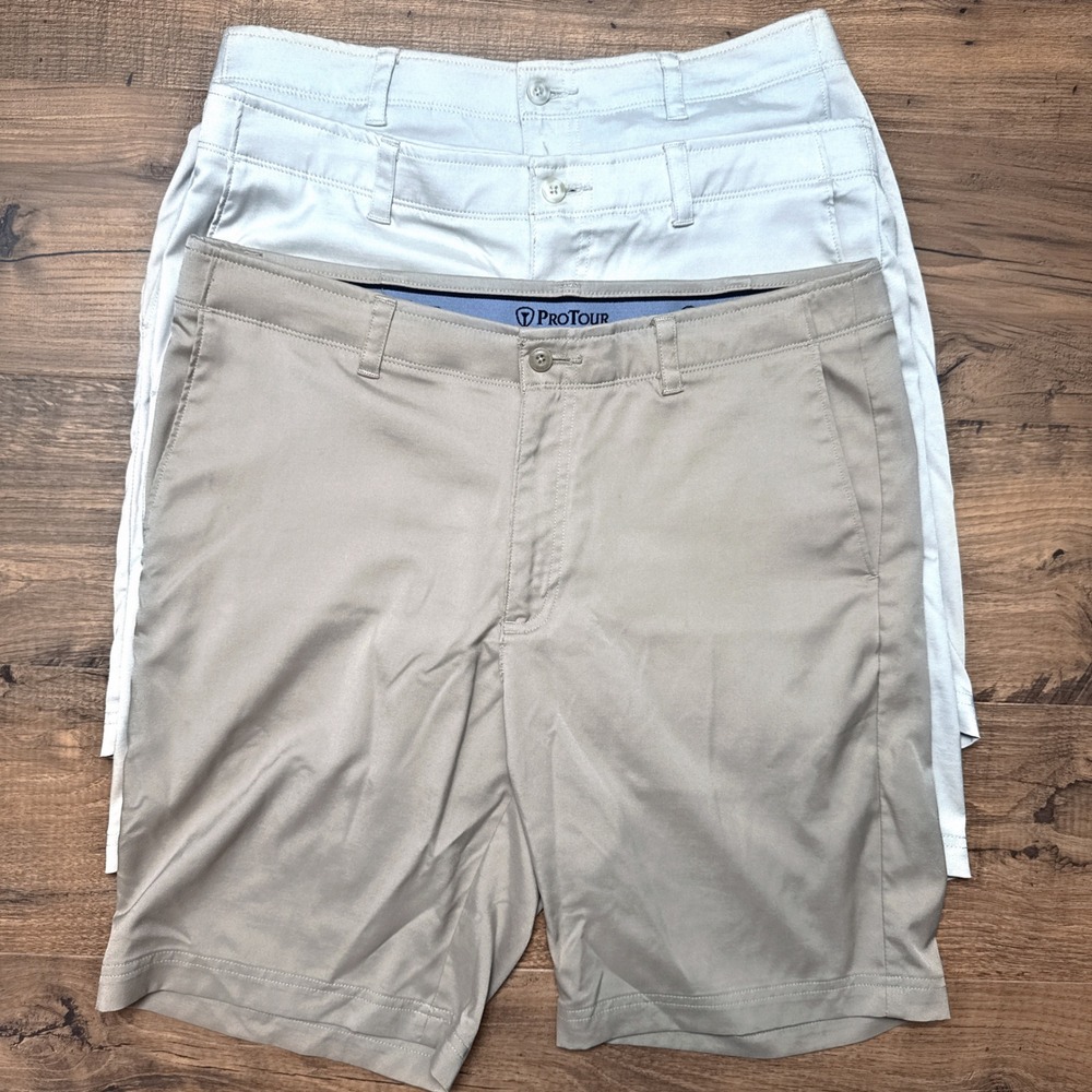 (3) Pro Tour Stretch Active Flex Shorts Men's 34 Khaki Golf Stretch Country Club